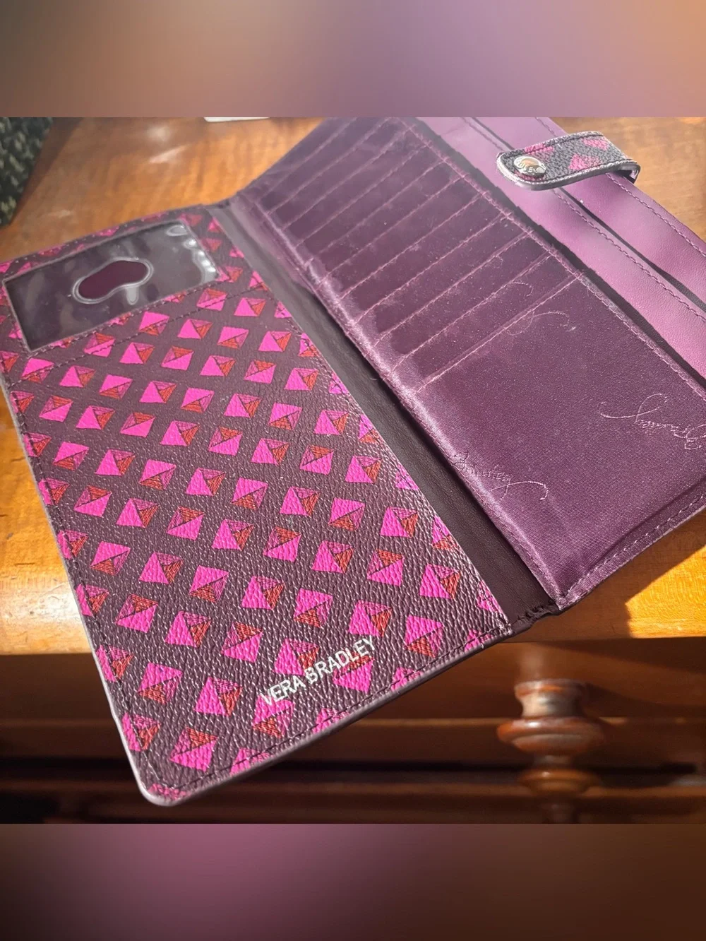 Vera Bradley Pink Geometric Snap Wallet - Preloved, Fair Condition
